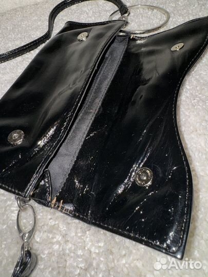 Клатч женский черный лаковый сумочка на руку бант