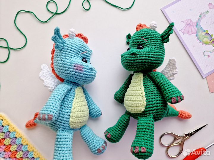 Игрушка дракон. Бирюзовый. Ручной работы