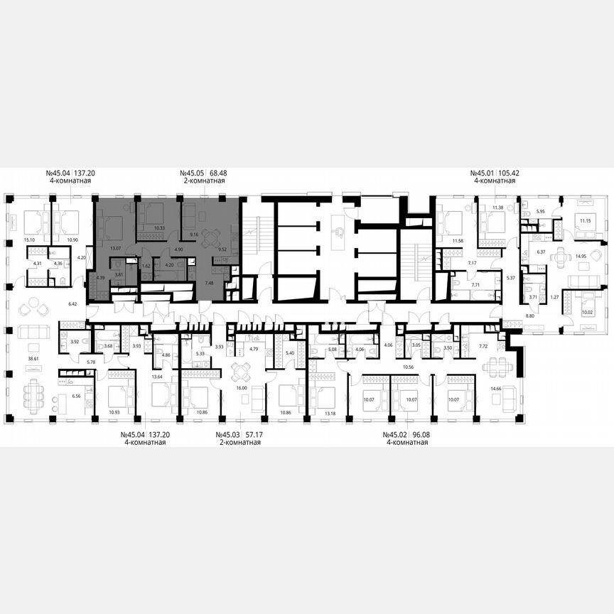 2-к. квартира, 68,5 м², 45/48 эт.