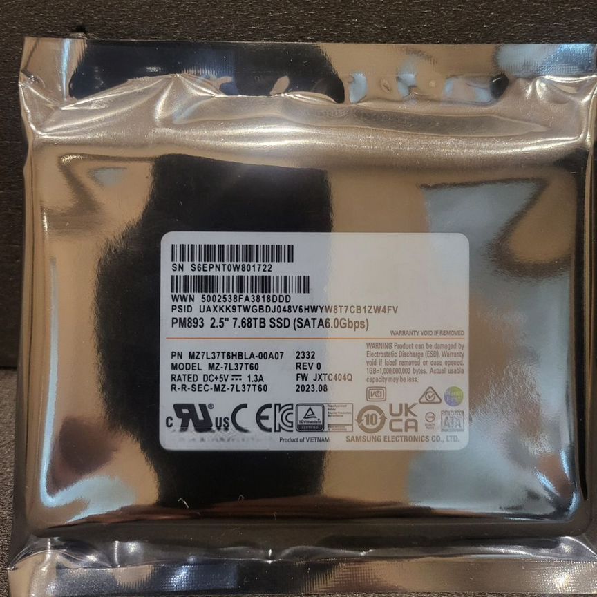 [MZ7L37T6HBLA] Samsung Pm893 -00a07 7.68tb Sata Mz7l37t6hbla