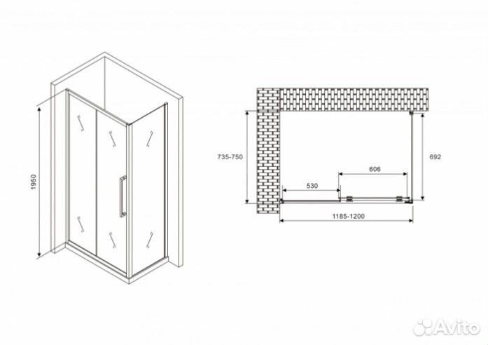 Душевой уголок Abber Schwarzer Diamant AG30120BH-S75B 120x75