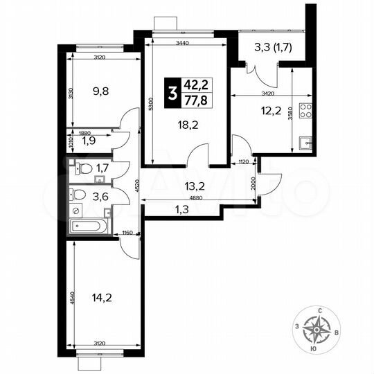 3-к. квартира, 77,8 м², 20/24 эт.