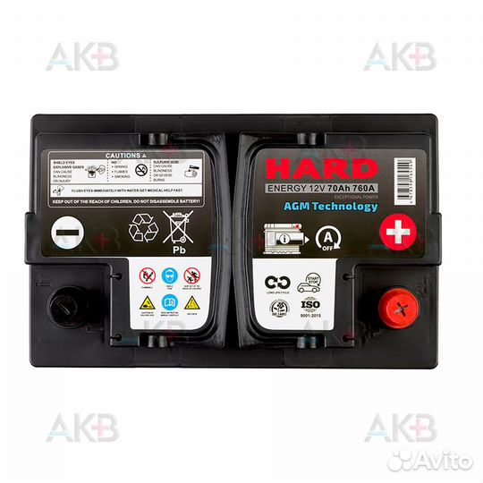 Аккумулятор автомобильный hard AGM 70Ah 760A (278x