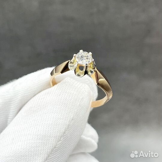 Золото кольцо СССР тюльпан с бриллиантом 0.36ct