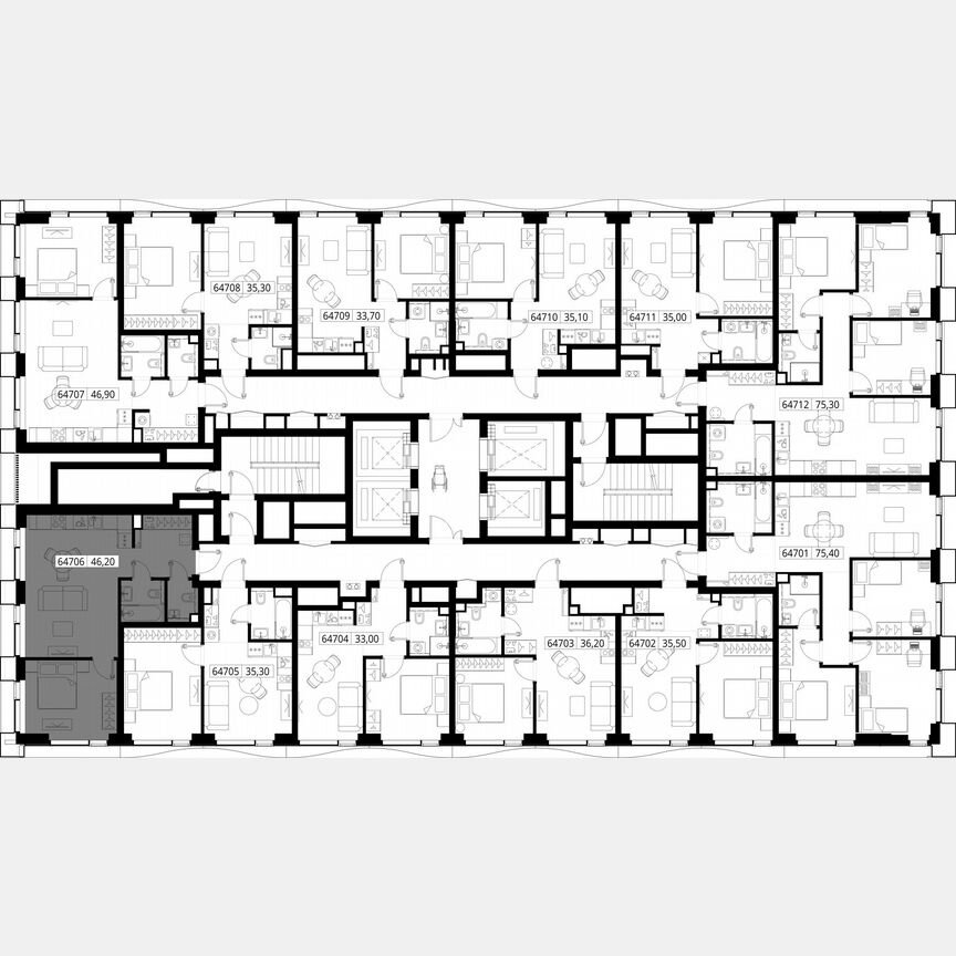 1-к. квартира, 46,2 м², 47/48 эт.