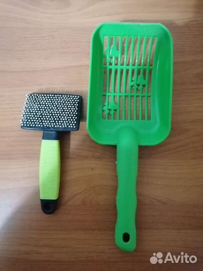 Щетка и скребок-лопатка для кошачьего лотка