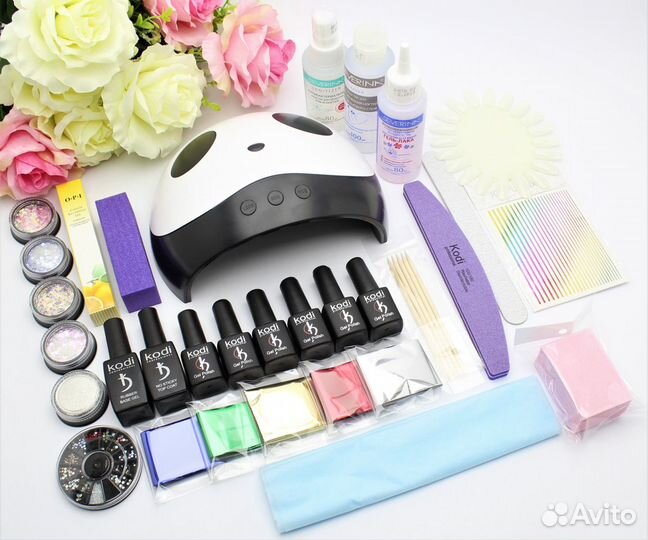 Большой стартовый набор для маникюра с лампой
