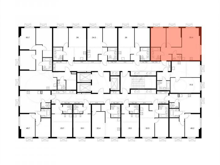 2-к. квартира, 55,4 м², 6/24 эт.