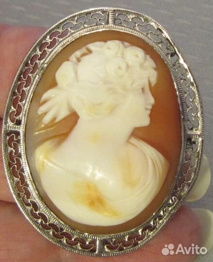 Камея антикварная серебро брошь кулон
