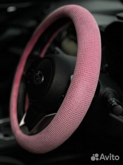 Оплетка руля со Стразами LUX Розовая