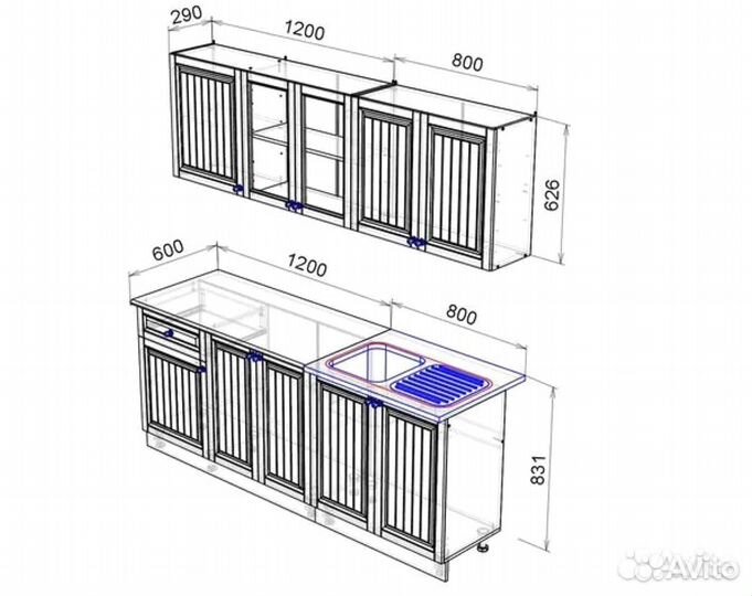 Кухня Хозяюшка 2,0м Дуб вотан