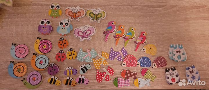 Деревянные пуговицы детские - животные 50 шт