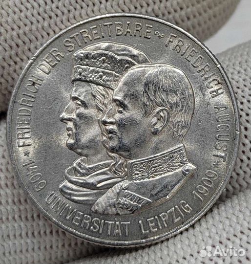 2 марки 1909 г. Саксония. Университет Лейпциг