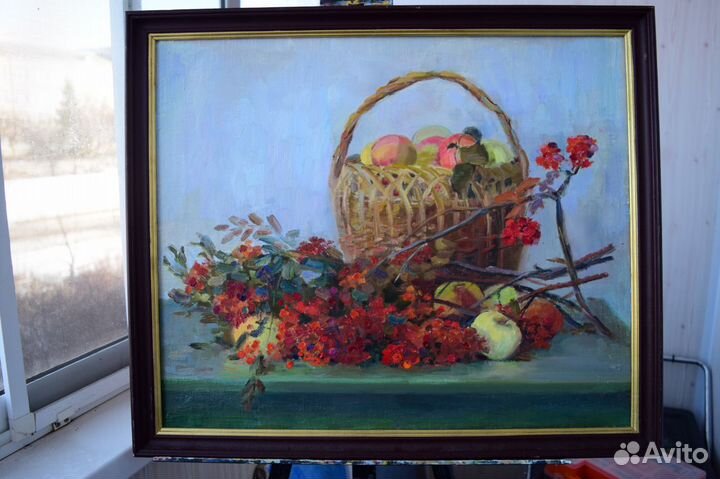 Картина маслом. Натюрморт с рябиной