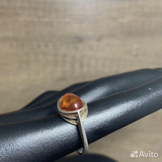 Кольцо Серебряное Янтарный Камень Серебро Клеймо