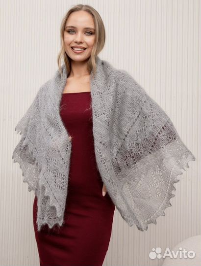 Пуховый платок Паутинка серая пуховая