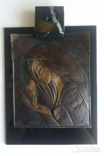 Картина чеканка девушка со свечой СССР