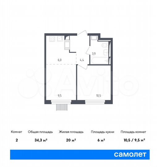 2-к. квартира, 34,3 м², 16/17 эт.
