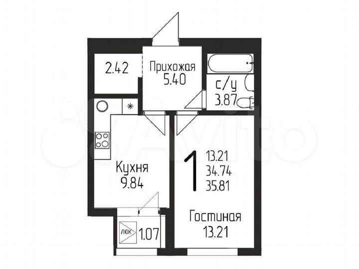 1-к. квартира, 35,8 м², 10/16 эт.