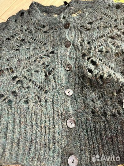 Вязаная кружевная кофта свитер мохер и шерсть бохо