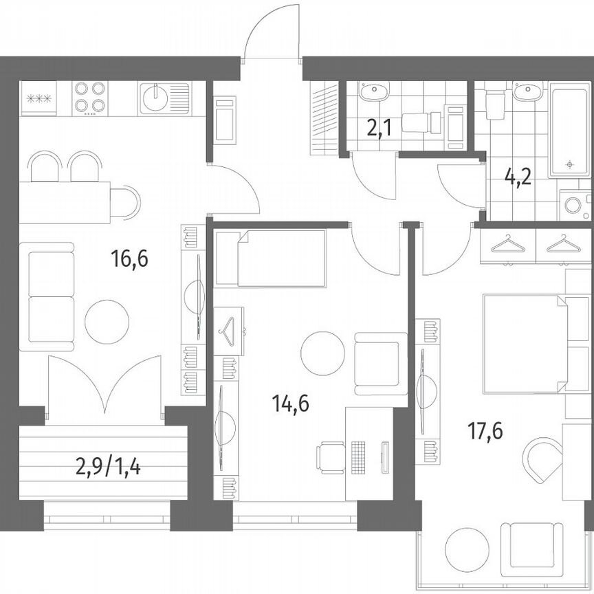 2-к. квартира, 63,9 м², 12/13 эт.