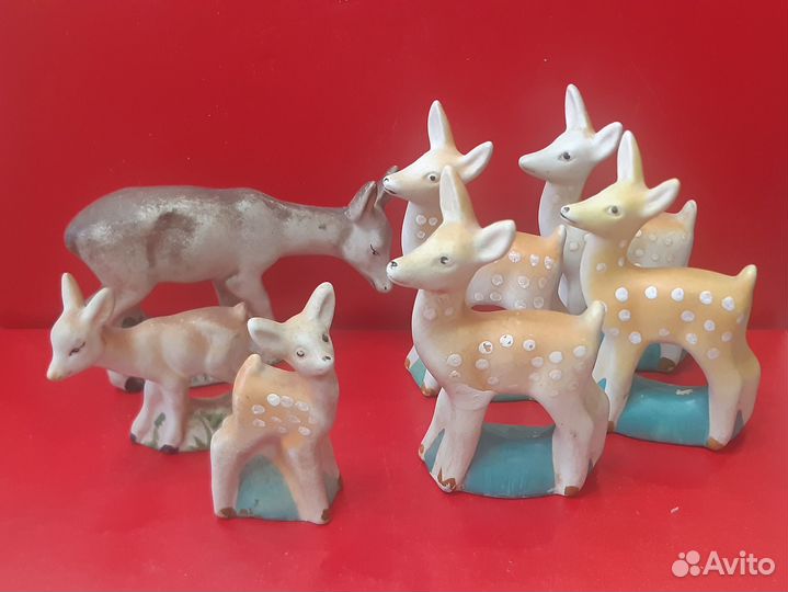 Фарфоровая композиция Семья оленей. Гжель 1950-е