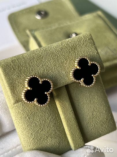 Золотые Серьги Van Cleef черный оникс