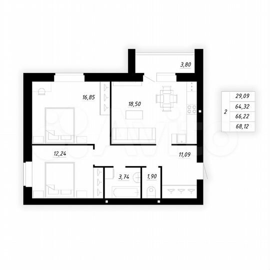 3-к. квартира, 66,2 м², 1/5 эт.