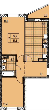 2-к. квартира, 57,8 м², 4/9 эт.