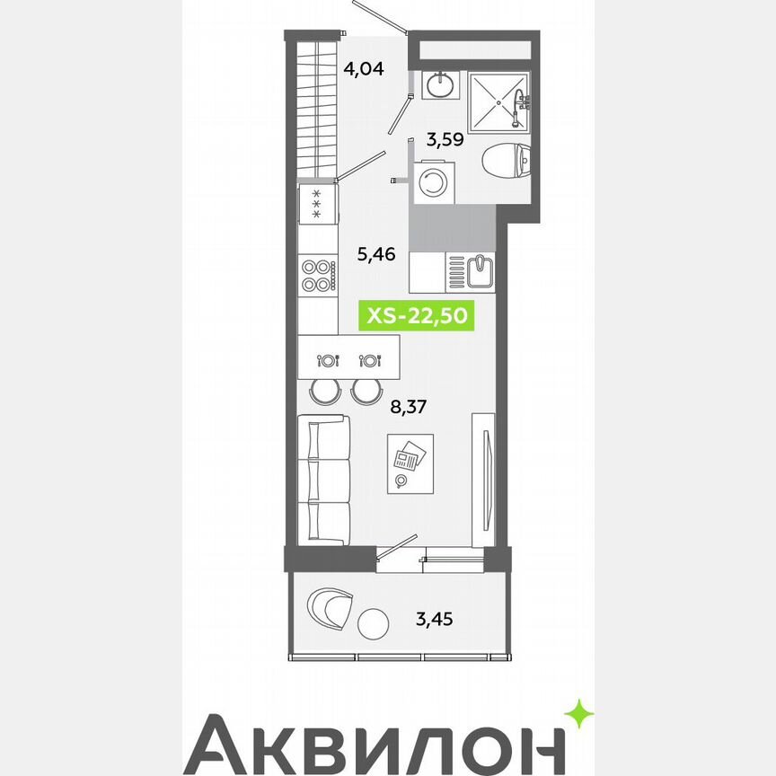 Квартира-студия, 22,5 м², 6/12 эт.