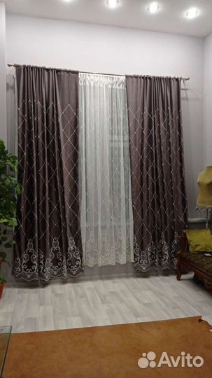 Бархатные шторы с жемчугом,ромб.тюль компаньон