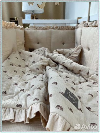 Бортики в кроватку новые муслиновые