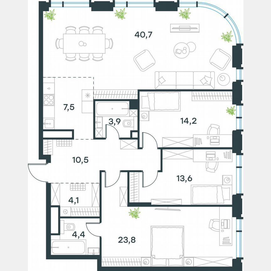 4-к. квартира, 122,7 м², 17/19 эт.