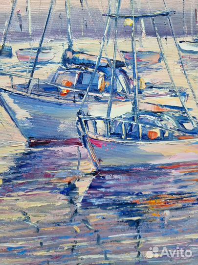 Картина маслом лодки морской пейзаж море на холсте