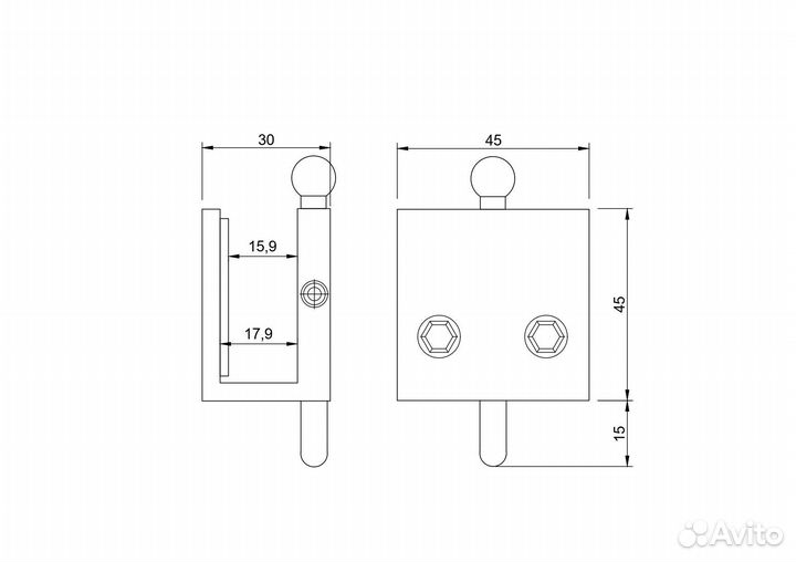 Шпингалет с ответной частью в пол для стеклянных д