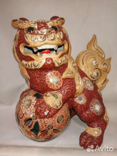 Японский винтажный фарфор Кутани храмовый Лев