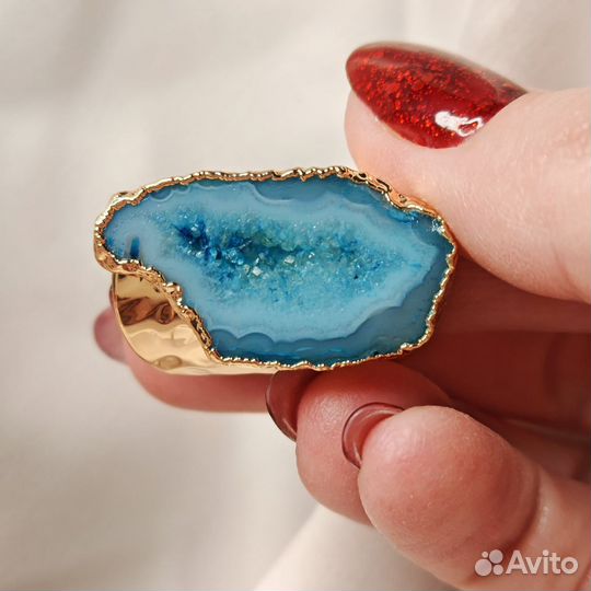 Кольцо голубой агат