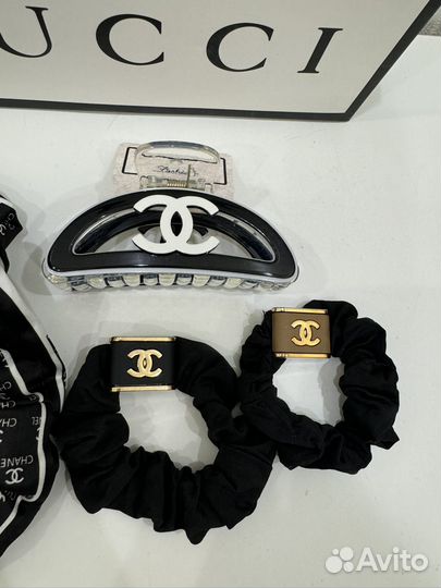 Набор резинки для волос и крабик Chanel