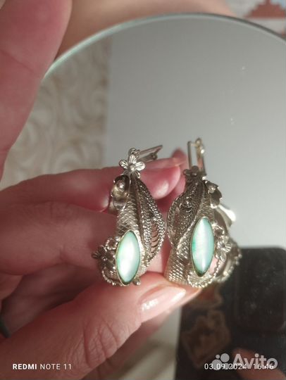 Винтажные серьги кольца с перламутром