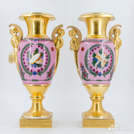 Антикварная пара фарфоровых ваз 19в 38см