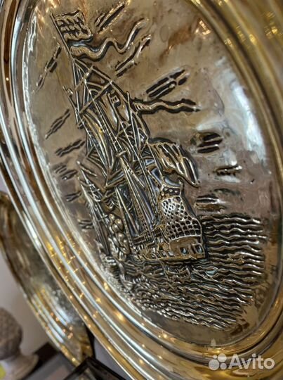 Антикварное панно/барельеф/тарелка настенная 35.5