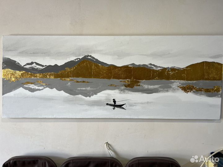 Картина на холсте, поталь, золото, размер 150х55