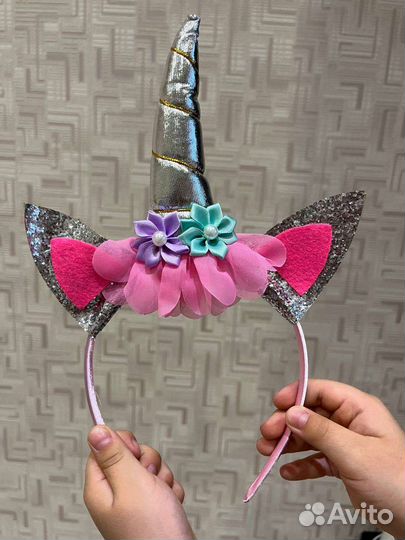 Ободок единорога серебристый