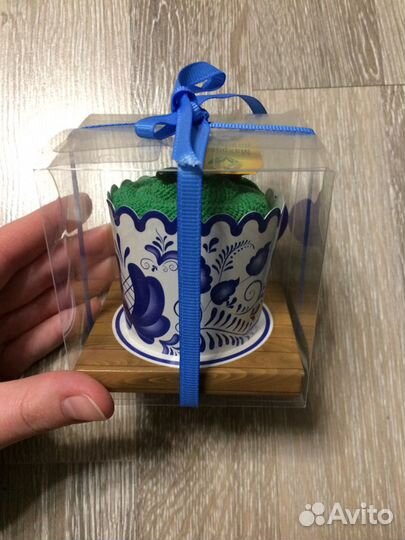 Махровое полотенце в кружке гжель