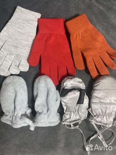 Перчатки детские, варежки на веревочке