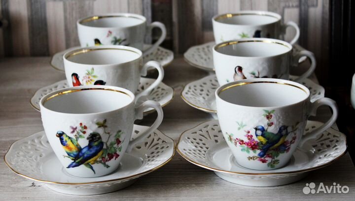 Чайный Кофейный набор Птицы 6 пар Bavaria Schumann