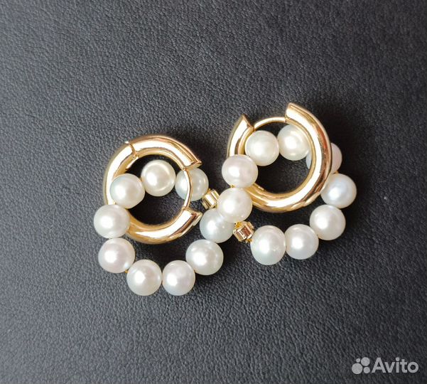 Серьги Конго натуральный Жемчуг и Лабрадор