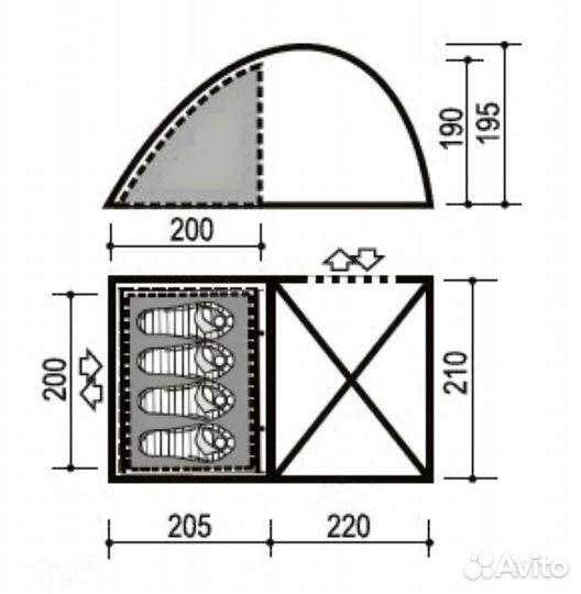 Палатка туристическая 4 местная