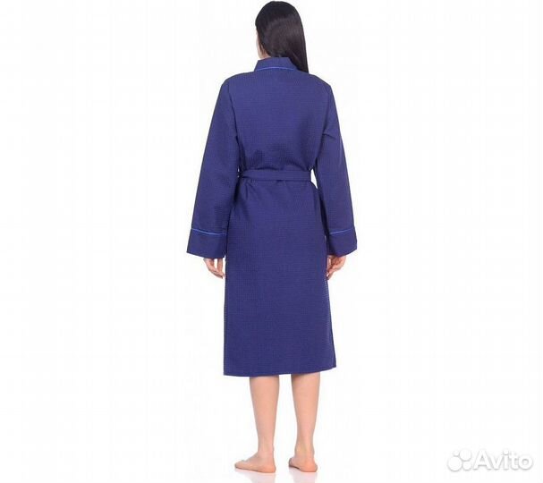 Халат вафельный Home One с кантом синий 46