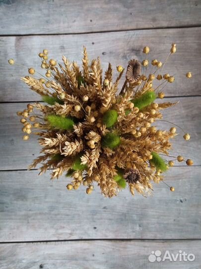 Букет из колосков, лагурус, лён